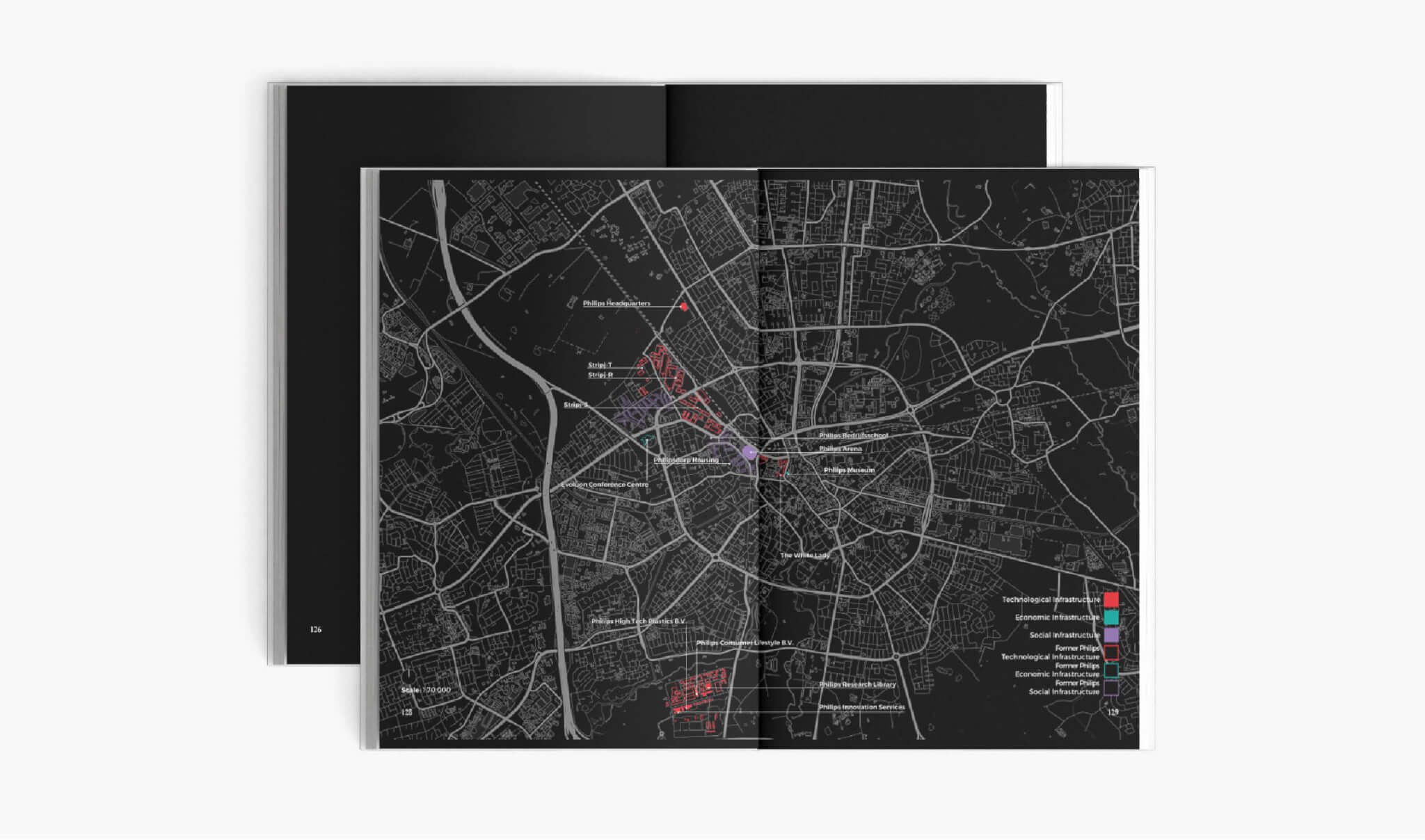 The report The Re-Birth of the Company Town opened on a double spread showing a black and white map