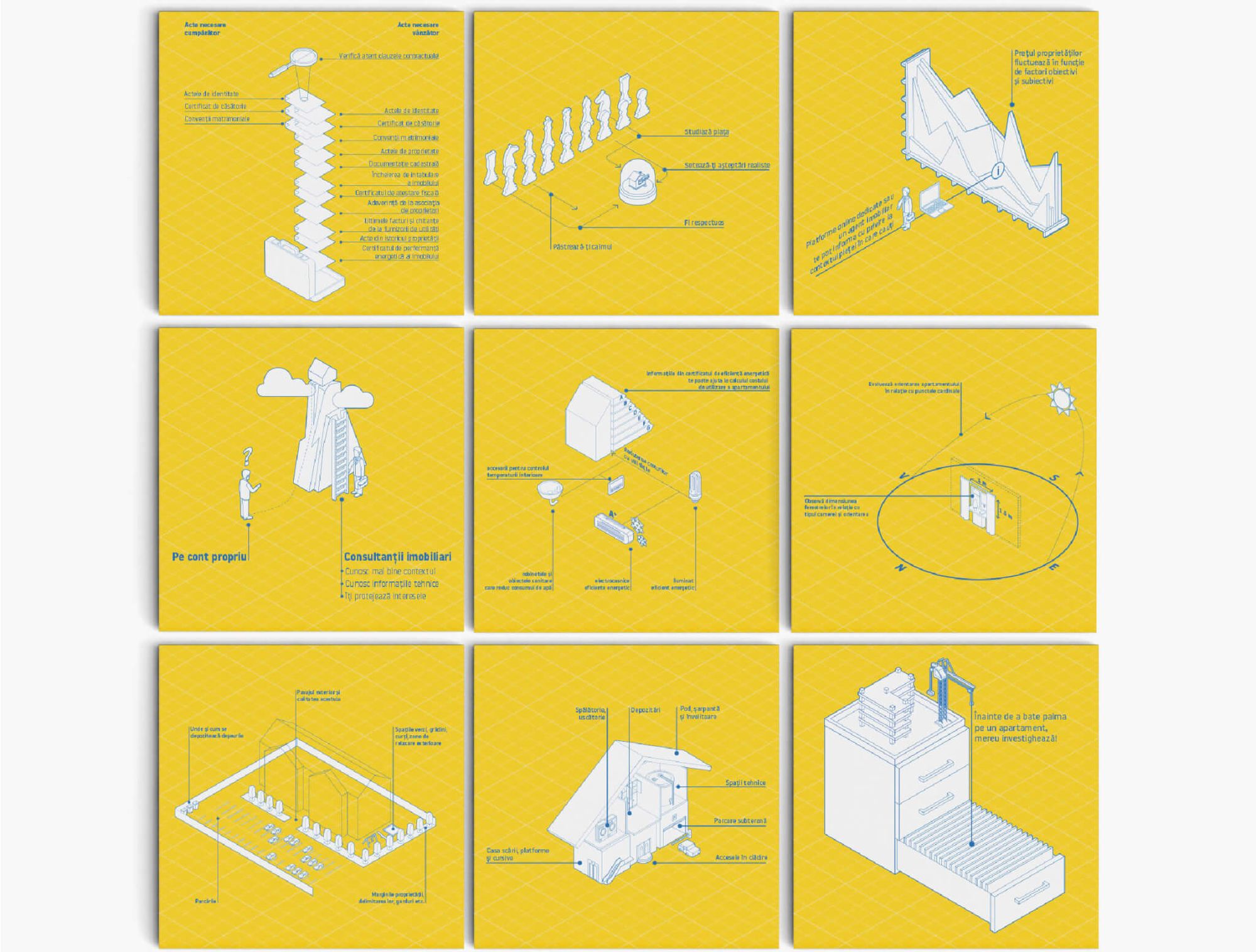 white 3D illustrations of data and architecture diagrams on a yellow background
