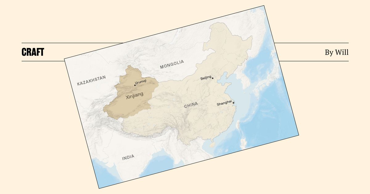An image of a map of China with the Xinjiang region highlighted. Text reads "Craft, By Will