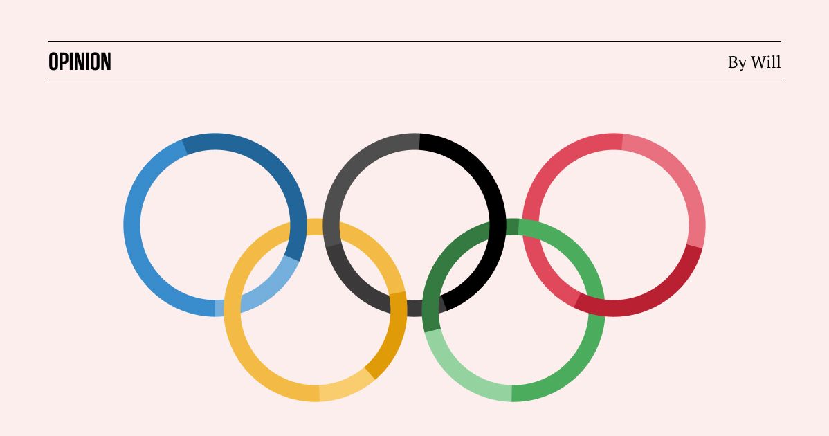 The olympic rings rendered as donut charts. Text reads "Opinion, by Will"