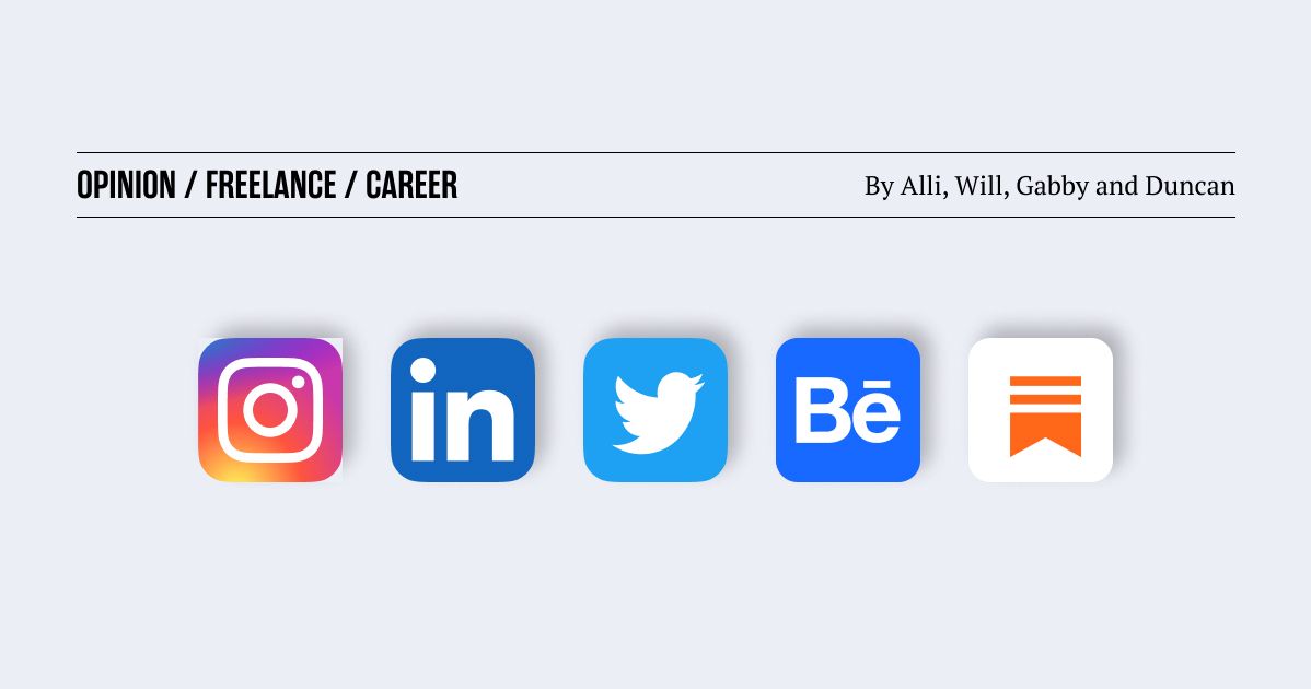 Logos of Instagram, Linkedin, Twitter, Behance and substack on a light background