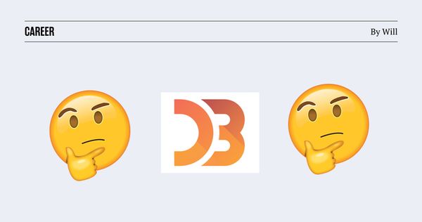 The D3.js logo surrounded by thinking face emojis. Text reads "Career, by Will"