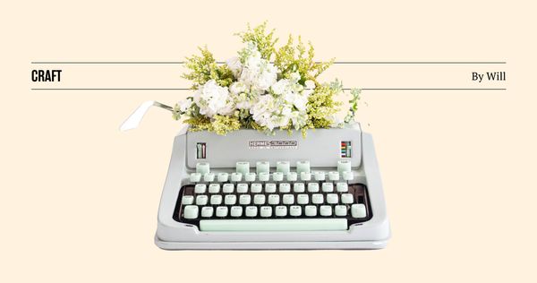 A typewriter with flowers coming out of it. Text reads "craft, by Will"